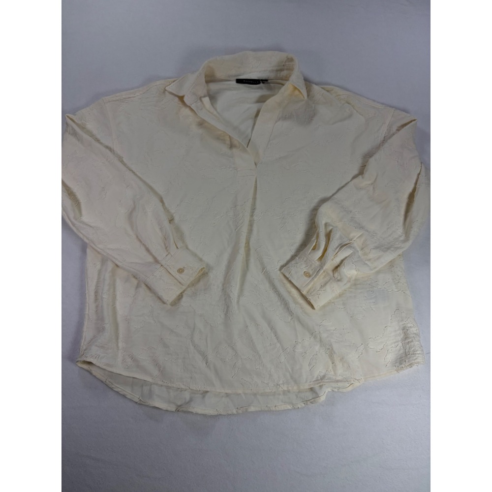 Rafaella Womens Cream Ivory Textured Jacquard Floral V-Neck Blouse Small RS7859